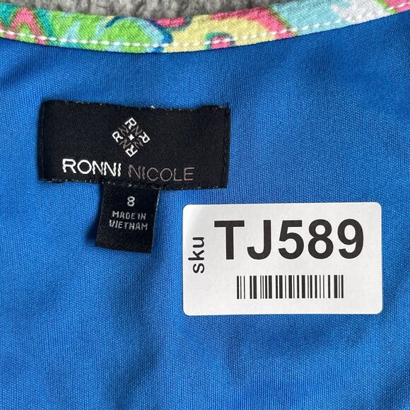 Ronni‎ Nicole T-Shirt Dress Women Size 8 Multicolor Paisley Stretch Textured - Picture 2 of 13